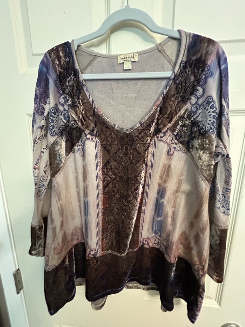One World Brown/Purple Velvet top 1X
